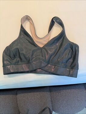 Heroine Sport Shimmery Charcoal Sports Bra with Nude Lining